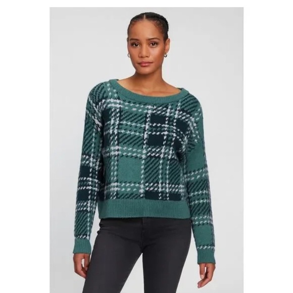 Abercrombie & Fitch Teal Plaid Sweater women's crop top cute Y2K 90s small - Picture 2 of 8